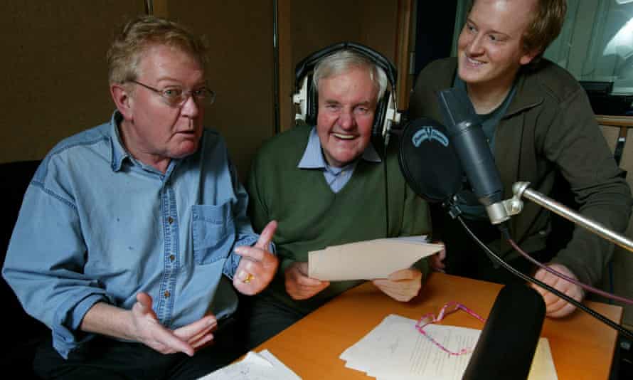 Grange Calveley, left, creator of Roobarb, in the studio recording voiceovers for Roobarb and Custard Too with Richard Briers, centre, and Jason Tammemagi.