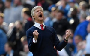 Arsene Wenger celebrates after the final whistle.