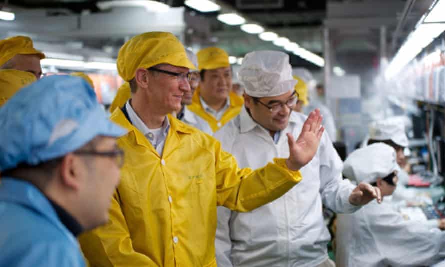 Apple boss Tim Cook visits an iPhone production line in Zhengzhou, China.