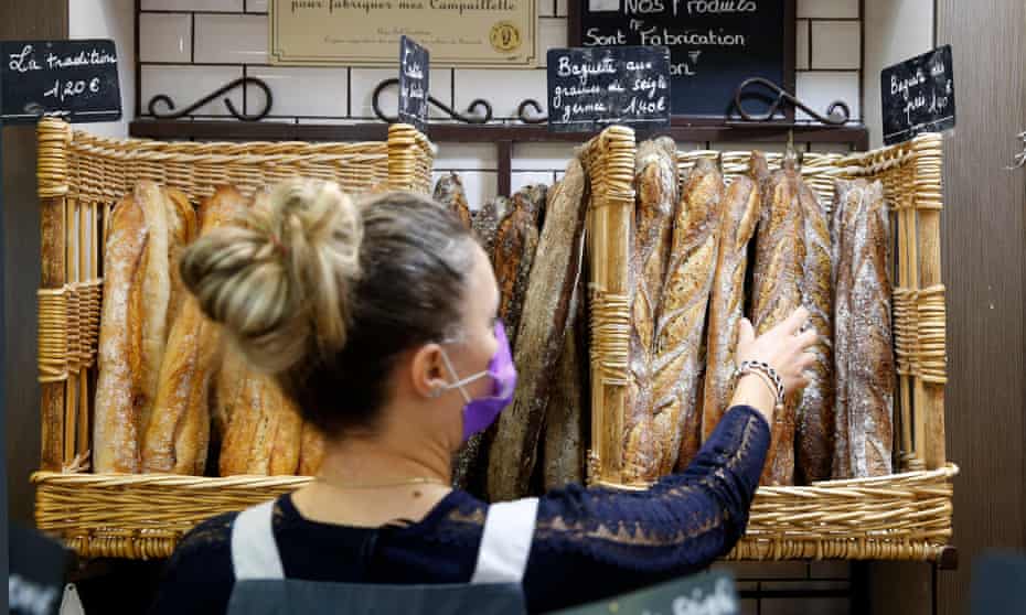Baguettes in a bakery in Paris, France.