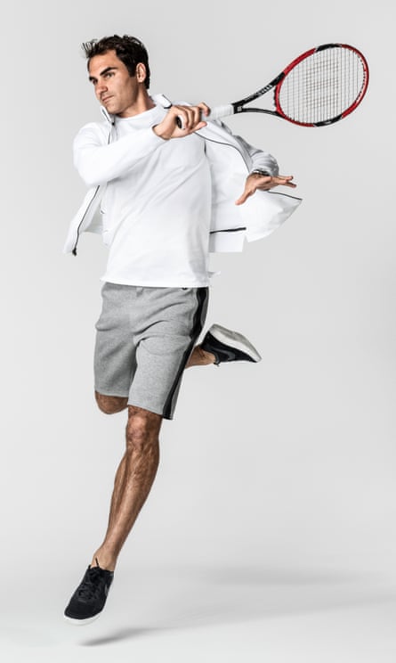 Tennis player Roger Federer wearing clothes from his news sportswear range with Nike