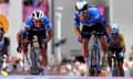 Pelayo Sánchez (right) gets the better of Julian Alaphilippe up the final sprint