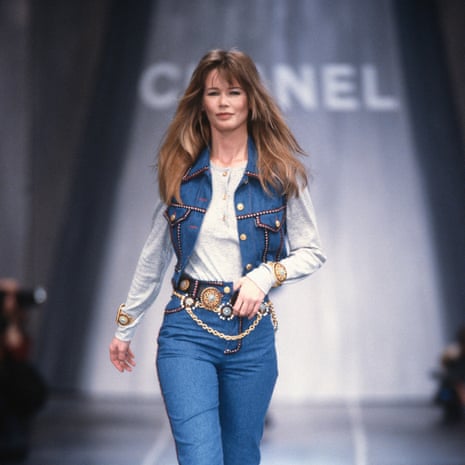 Claudia Schiffer on the Chanel runway in jeans, 1993