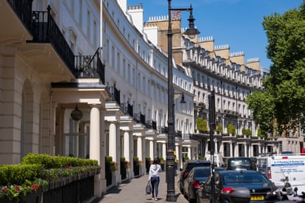 The stucco terraced homes of Grosvenor Crescent in Belgravia