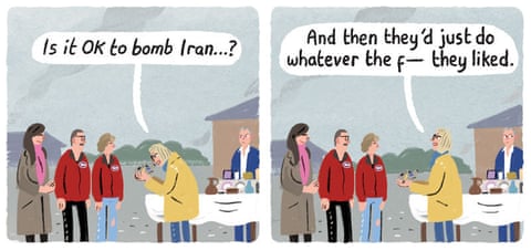 A series of cartoon images of the TV show Bargain Hunt in which a couple find the Rules-Based International Order, panel 4