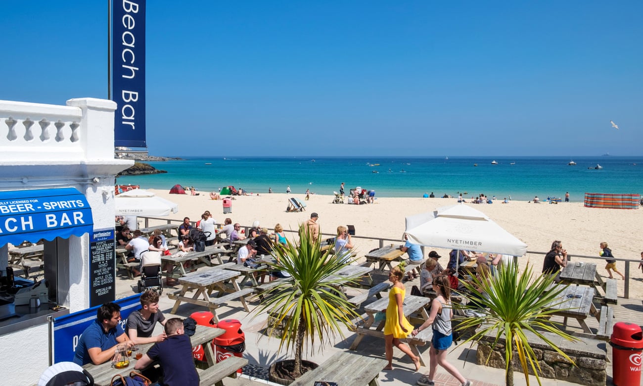 Sun, sand and delicious food: the bar and cafe on Porthminster beach in St Ives, Cornwall.
