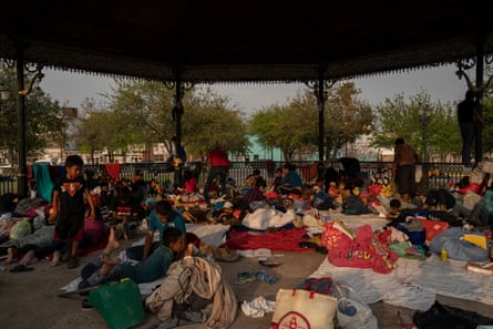 Migrant families that were sent back from the US under Title 42 in Reynosa, Mexico, on 24 March.