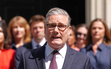 Keir Starmer addresses a crowd outside Downing Street