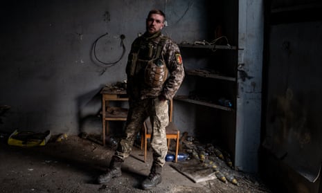 Ukrainian soldier from the 24th mechanised brigade along the frontline south of Bakhmut.