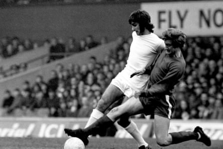 Middlesbrough’s Bill Gates tackles Manchester United’s George Best during their FA Cup quarter final game in February 1970.