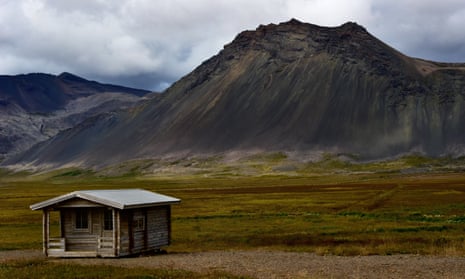 Secluded refuge: a wooden cabin for hikers, Iceland.