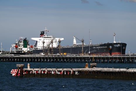 Crude oil tanker docked in Victoria, Australia.