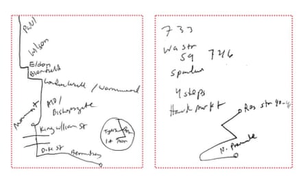 two hand-drawn maps with directions