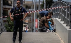 A police cordon outside the AEK stadium in Athens