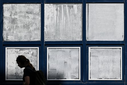 School windows are painted with chalk to protect pupils from the heat in Nantes, France.