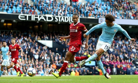 Leroy Sane of Manchester City scores his sides fourth goal