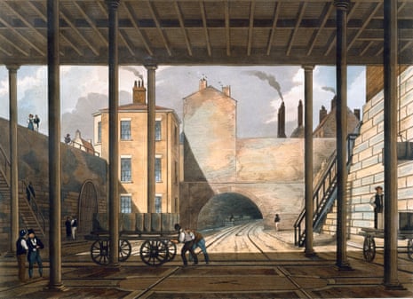 Warehouses beneath Liverpool docks and the world’s first intercity railway, between Liverpool and Manchester, 1832-33.