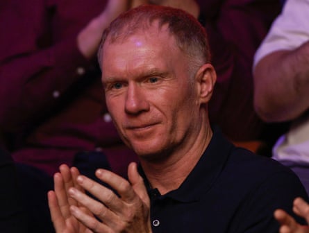 The former footballer Paul Scholes watches the Ronnie O'Sullivan at the Crucible on Wednesday.