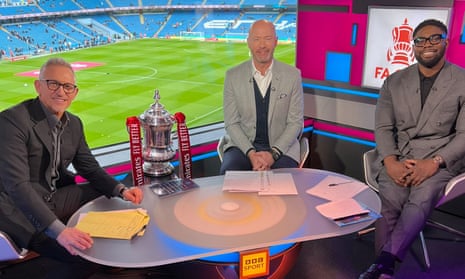 Gary Lineker with Alan Shearer and Micah Richards in BBC Tv studio