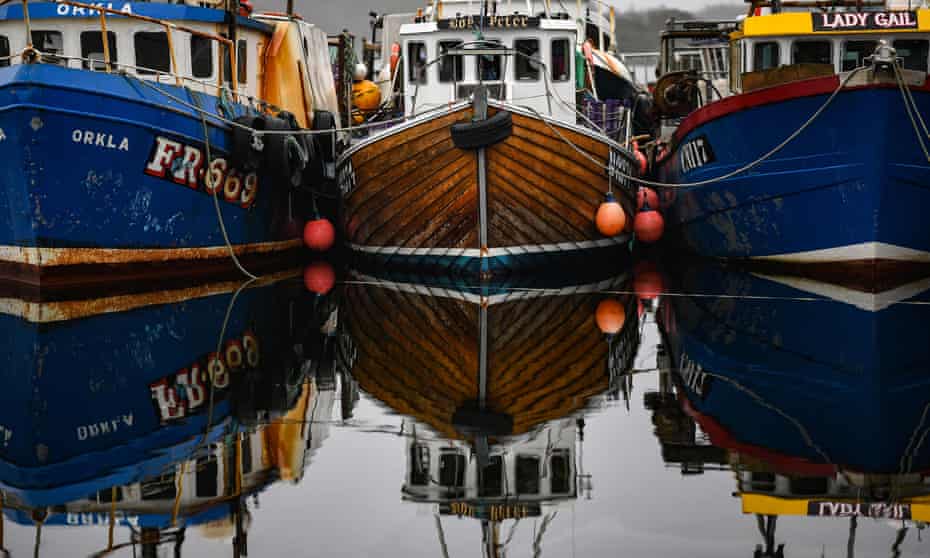 Fishing boats tied up at Tarbert harbour, south-west Scotland.