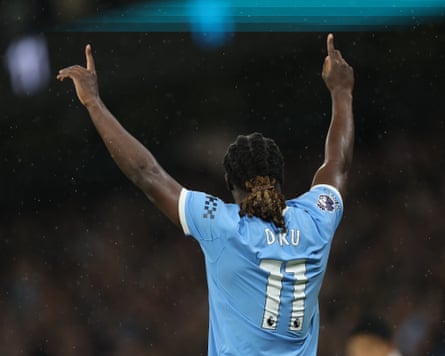 English Premier League - Manchester City vs Liverpoolepa12514612 Manchester City's Jeremy Doku celebrates scoring the 3-0 goal during the English Premier League match between Manchester City and Liverpool FC, in Manchester, Britain, 09 November 2025. EPA/ADAM VAUGHAN EDITORIAL USE ONLY. No use with unauthorized audio, video, data, fixture lists, club/league logos, 'live' services or NFTs. Online in-match use limited to 120 images, no video emulation. No use in betting, games or single club/league/player publications.