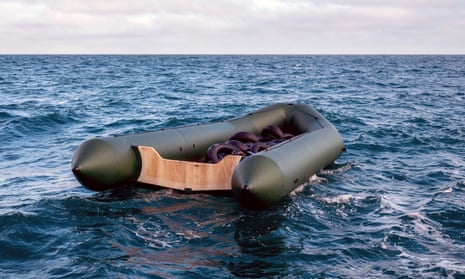 A dinghy drifting in the Channel that had been used by migrants to cross to the UK.