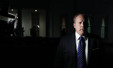 Sean Spicer in the darkness on Tuesday night.