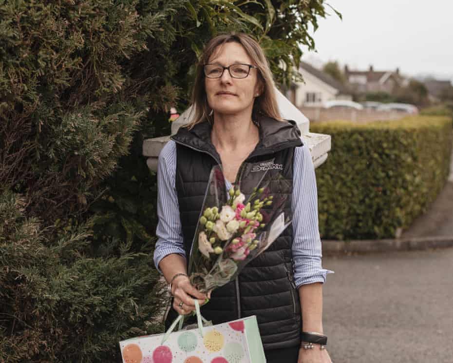 Sally Rigby outside the Green Gables nursing home after receiving a negative lateral flow test, ready to go see her mom.