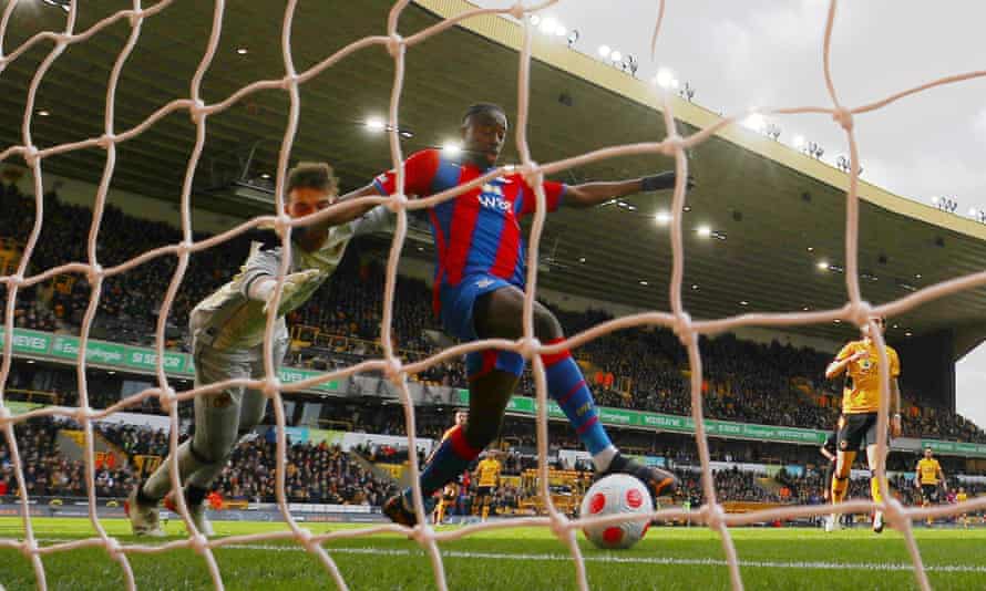 Crystal Palace’s Jean-Philippe Mateta scores their first goal against Wolves at Molineux.