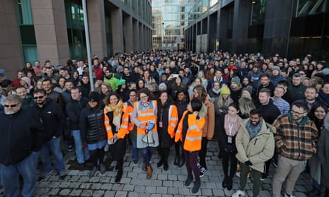 Google employees at its European headquarters in Dublin, Ireland, join others from around the world walking out of their offices in protest over claims of sexual harassment, gender inequality and systemic racism at the tech giant. 