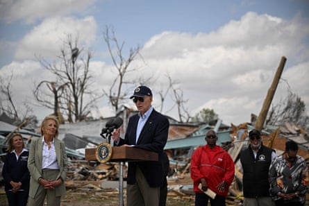 Joe Biden spoke on Friday in Rolling Fork, Mississippi, where a devastating tornado killed more than 20 people.