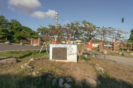 At the entrance to the former US navy base gate, a monument references a song lyric by Danny Rivera, a Puerto Rican singer who was jailed for 30 days in 2001 for joining the protests.