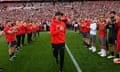 Jürgen Klopp receives a guard of honour after Liverpool’s victory against Wolves at Anfield