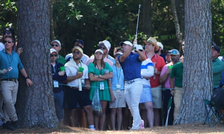 Rory McIlroy hits his second shot on the 5th hole.