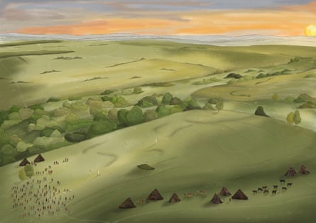 Illustration of people on a hill gathering