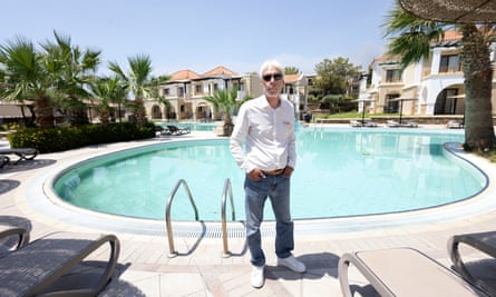 General manager of Lindos Imperial hotel, Antonis Stamou, in front of the resort’s empty pool.