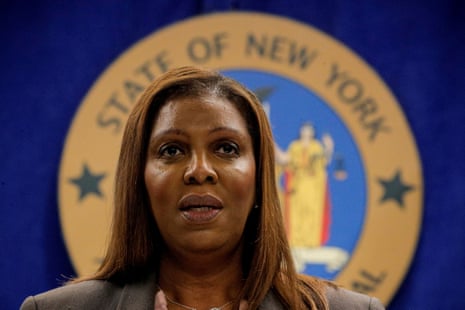 Letitia James speaks speaking on stage during a news conference.