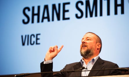 Vice Media founder and then CEO Shane Smith delivering the MacTaggart Memorial Lecture at the 2016 Edinburgh International Television Festival.
