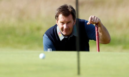 Sir Nick Faldo lines up a putt on the 17th green during the Open in 2015 at St Andrews