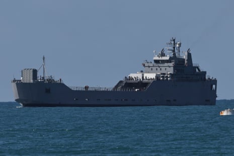 An Israeli navy vessel arriving at Ashdod port after intercepting boats carrying aid to Gaza and detaining activists aboard, including Greta Thunberg.