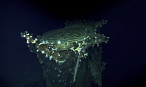Photos of the sunk carrier Kaga, submitted by underwater robots launched from the Petrel.
