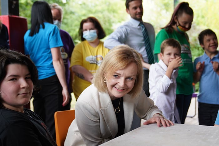 Liz Truss meeting staff and children during a visit to the charity Little Miracles in Peterborough this afternoon.