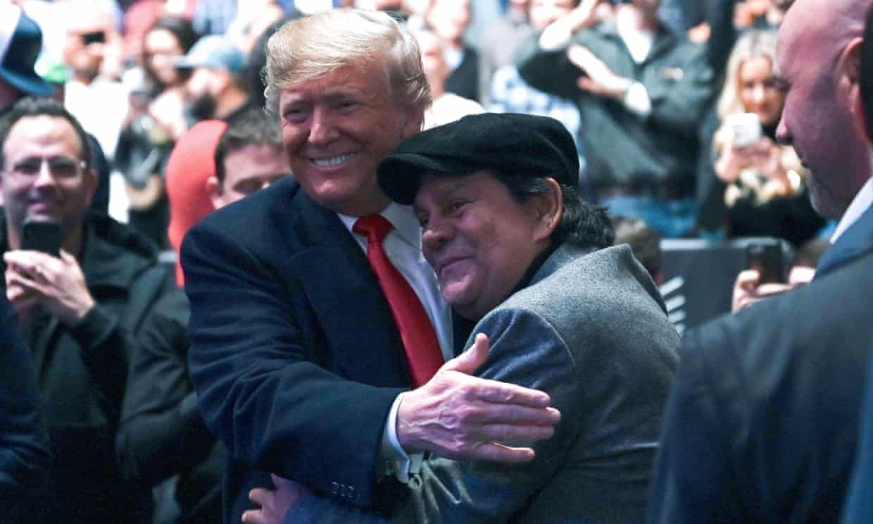 US president Donald Trump hugs Panamanian boxer Roberto Duran as he arrives to attend an Ultimate Fighting Championship card at Madison Square Garden in 2019. Photograph: Andrew Caballero-Reynolds/AFP/Getty Images