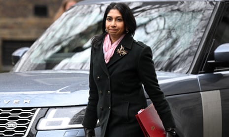 Suella Braverman arrives for a cabinet meeting at Downing Street on March 28, 2023