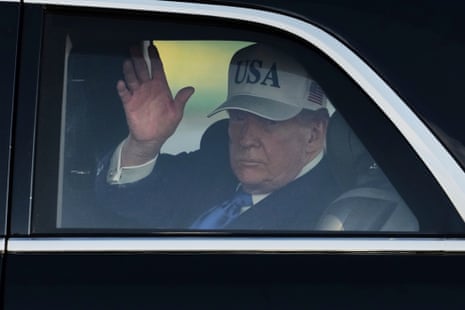 Donald Trump as he leaves Amsterdam’s airport on his journey to The Hague.