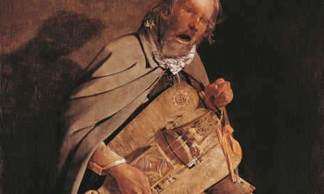 The Hurdy-gurdy player with hat, by Georges de la Tour.