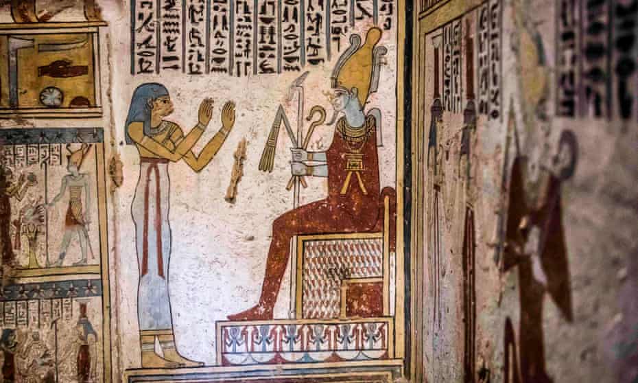 Hieroglyphics and illustrations inside the ancient Egyptian tomb, which was unveiled this week.