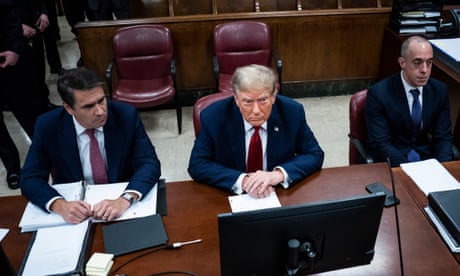 Court adjourns after first day of Trump’s historic criminal trial – as it happened