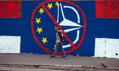 An anti-EU and anti-Nato mural in Belgrade, March 2022.