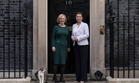 Liz Truss, left, greets Denmark’s prime minister outside 10 Downing Street, in London.